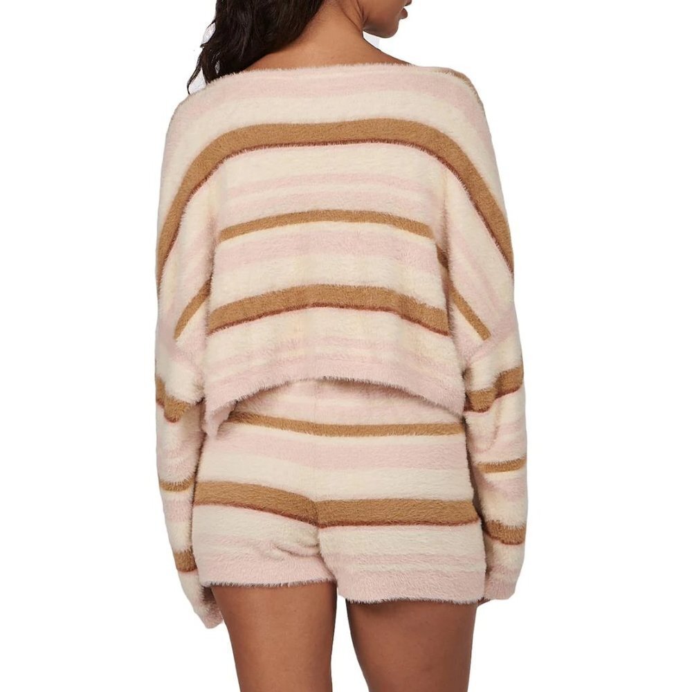 CHARLIE HOLIDAY TELLOW STRIPED FUZZY KNIT LONG SLEEVE CROP TOP - Picture 7 of 7